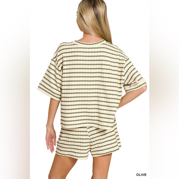 Zenana STRIPED SHORT SLEEVE TEE & SHORTS SET - Picture 2 of 2